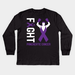 Fight Pancreatic Cancer Awareness Ribbon Month Day Survivor Kids Long Sleeve T-Shirt